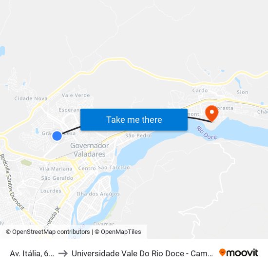 Av. Itália, 661 to Universidade Vale Do Rio Doce - Campus II map