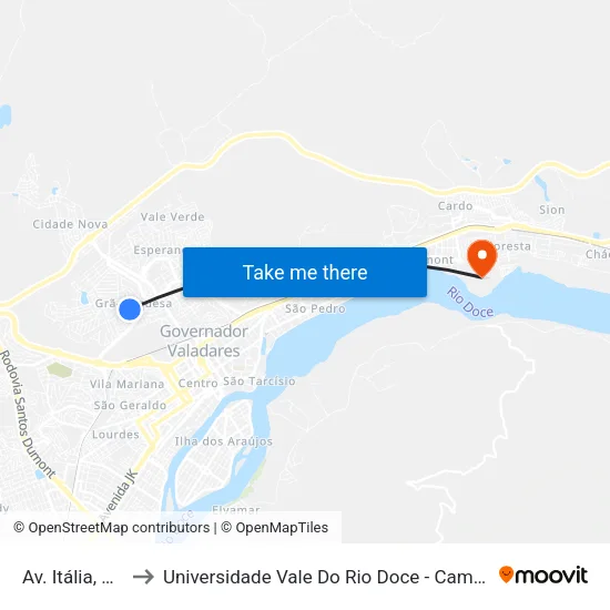 Av. Itália, 661 to Universidade Vale Do Rio Doce - Campus II map