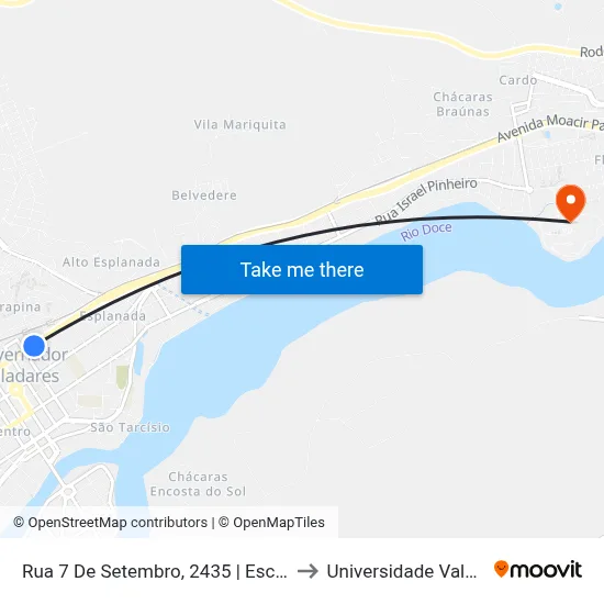 Rua 7 De Setembro, 2435 | Escola Estadual Pedro Joaquim Nascimento to Universidade Vale Do Rio Doce - Campus II map
