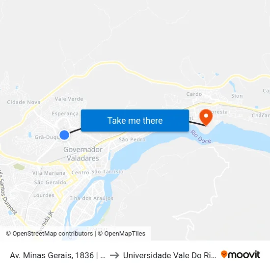 Av. Minas Gerais, 1836 | Praça Da Waldinely to Universidade Vale Do Rio Doce - Campus II map