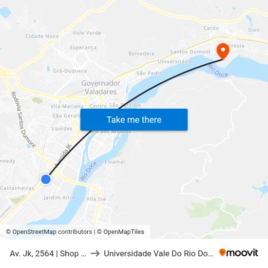 Av. Jk, 2564 | Shop Mercearia to Universidade Vale Do Rio Doce - Campus II map