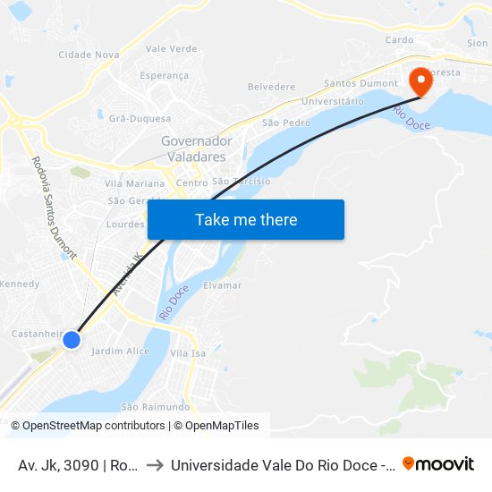 Av. Jk, 3090 | Rotatória to Universidade Vale Do Rio Doce - Campus II map