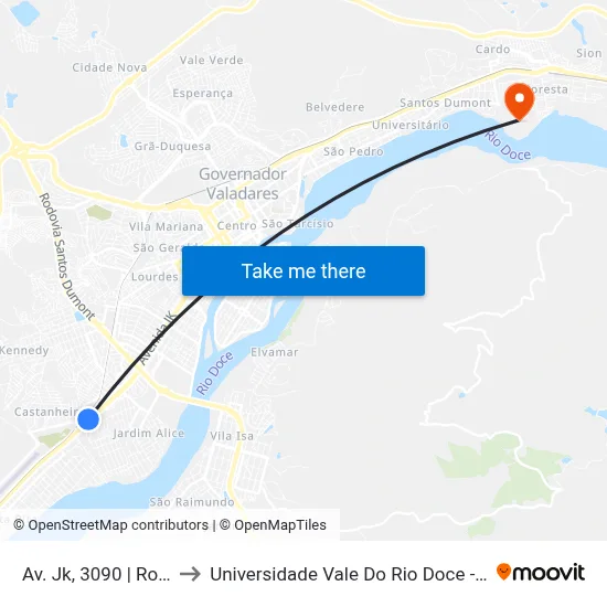 Av. Jk, 3090 | Rotatória to Universidade Vale Do Rio Doce - Campus II map
