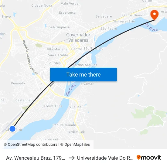 Av. Wenceslau Braz, 1791 | Auto Escola Atual to Universidade Vale Do Rio Doce - Campus II map
