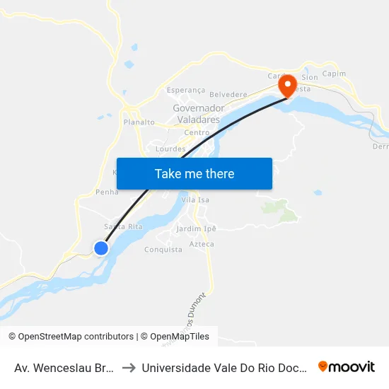 Av. Wenceslau Braz, 3255 to Universidade Vale Do Rio Doce - Campus II map
