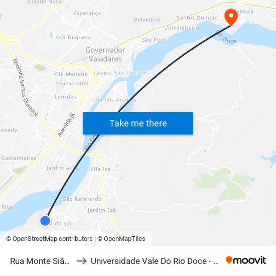 Rua Monte Sião, 540 to Universidade Vale Do Rio Doce - Campus II map
