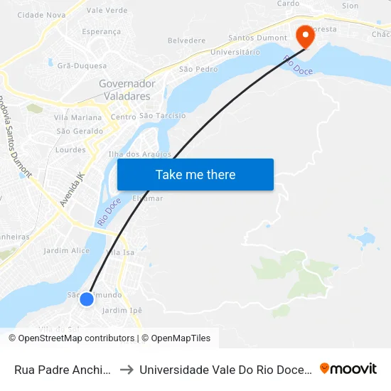 Rua Padre Anchieta, S/N - Governador Valadares to Universidade Vale Do Rio Doce - Campus II map