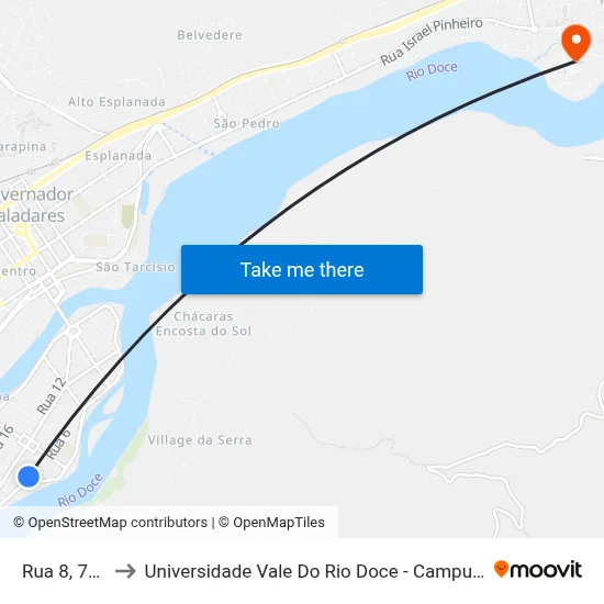 Rua 8, 729 to Universidade Vale Do Rio Doce - Campus II map