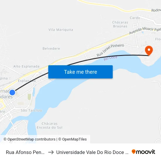 Rua Afonso Pena, 2356 to Universidade Vale Do Rio Doce - Campus II map