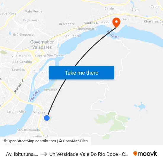 Av. Ibituruna, 760 to Universidade Vale Do Rio Doce - Campus II map