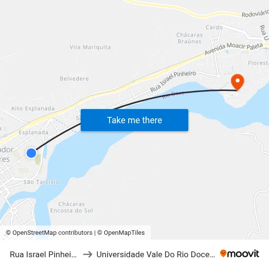 Rua Israel Pinheiro, 1863 to Universidade Vale Do Rio Doce - Campus II map