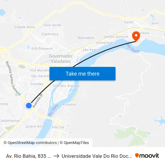 Av. Rio Bahia, 835 | Mirante to Universidade Vale Do Rio Doce - Campus II map