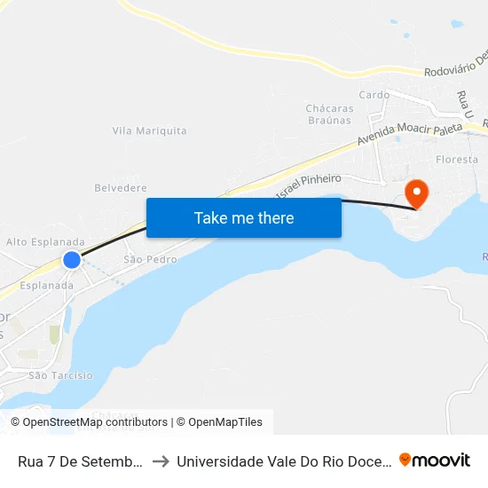 Rua 7 De Setembro, 1551 to Universidade Vale Do Rio Doce - Campus II map