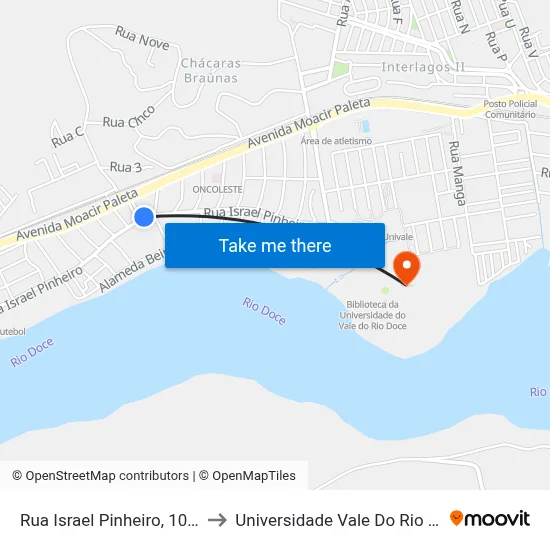 Rua Israel Pinheiro, 1069 | Açucareira to Universidade Vale Do Rio Doce - Campus II map