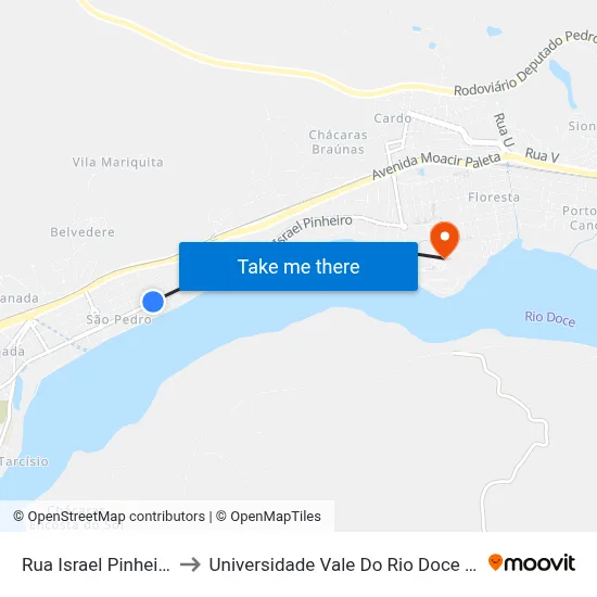 Rua Israel Pinheiro, 312 to Universidade Vale Do Rio Doce - Campus II map