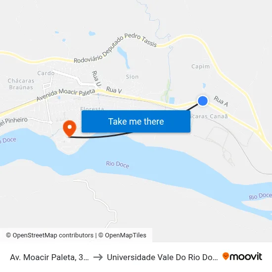 Av. Moacir Paleta, 3355 | Aabb to Universidade Vale Do Rio Doce - Campus II map