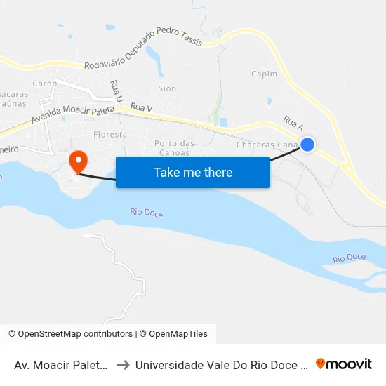 Av. Moacir Paleta, 4105 to Universidade Vale Do Rio Doce - Campus II map