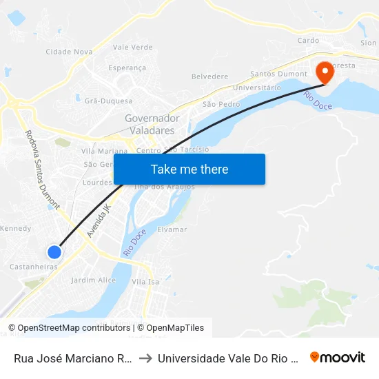 Rua José Marciano Rodrigues, 253 to Universidade Vale Do Rio Doce - Campus II map