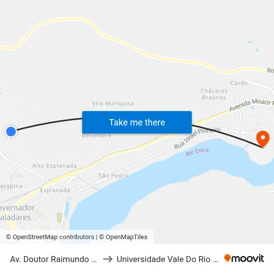 Av. Doutor Raimundo Albergária, 435 to Universidade Vale Do Rio Doce - Campus II map
