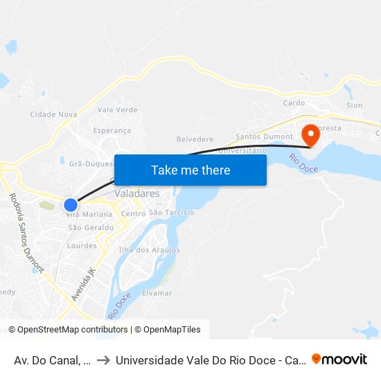 Av. Do Canal, 259 to Universidade Vale Do Rio Doce - Campus II map