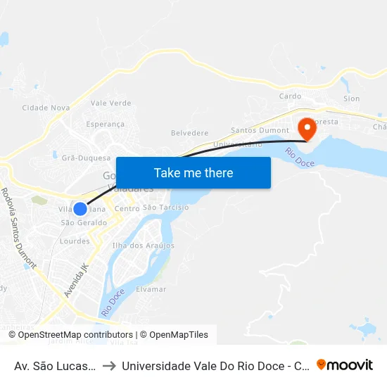 Av. São Lucas, 231 to Universidade Vale Do Rio Doce - Campus II map