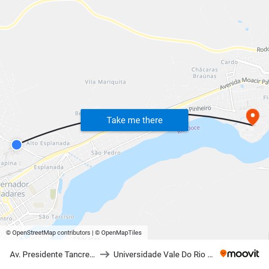 Av. Presidente Tancredo Neves, 499 to Universidade Vale Do Rio Doce - Campus II map