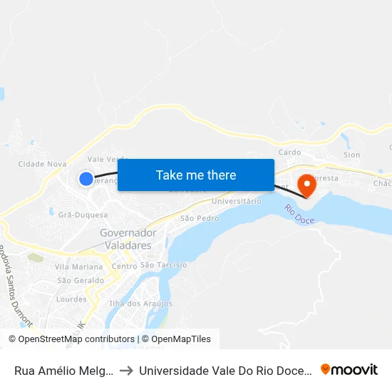 Rua Amélio Melgaço, 95 to Universidade Vale Do Rio Doce - Campus II map