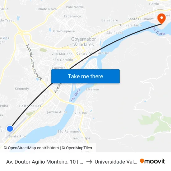 Av. Doutor Agílio Monteiro, 10 | Aeroporto Coronel Altino Machado De Oliveira to Universidade Vale Do Rio Doce - Campus II map