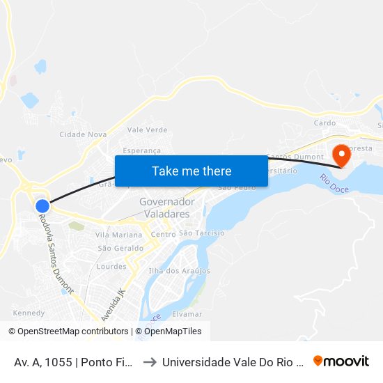 Av. A, 1055 | Ponto Final Do Planalto to Universidade Vale Do Rio Doce - Campus II map