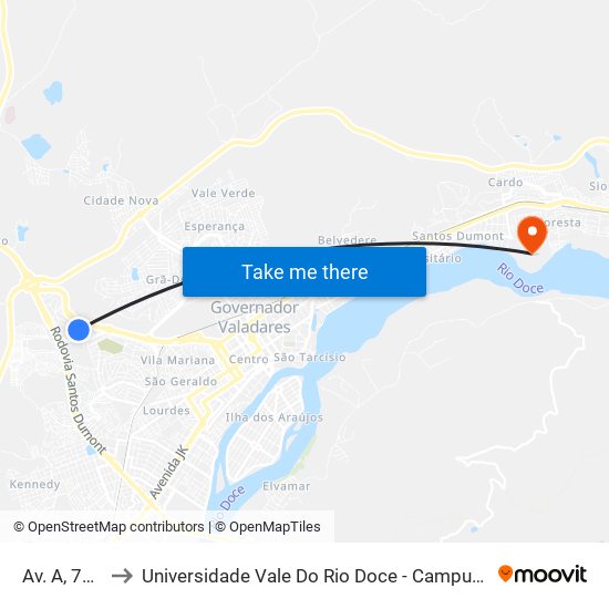 Av. A, 756 to Universidade Vale Do Rio Doce - Campus II map