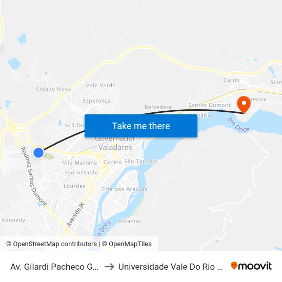 Av. Gilardi Pacheco Guimarães, 340 to Universidade Vale Do Rio Doce - Campus II map