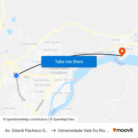 Av. Gilardi Pacheco Guimarães, 836 to Universidade Vale Do Rio Doce - Campus II map