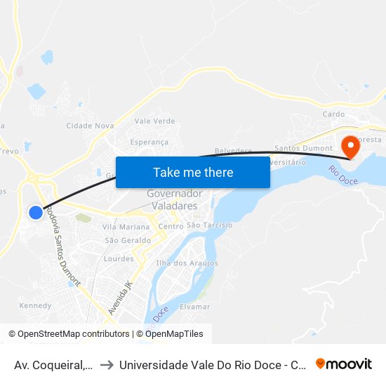 Av. Coqueiral, 116 to Universidade Vale Do Rio Doce - Campus II map