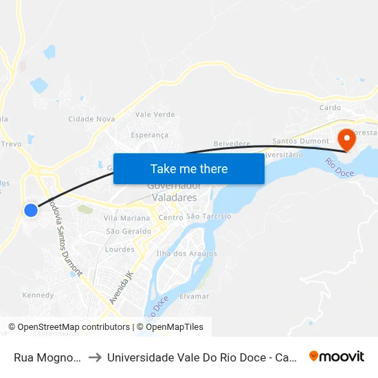 Rua Mogno, 10 to Universidade Vale Do Rio Doce - Campus II map