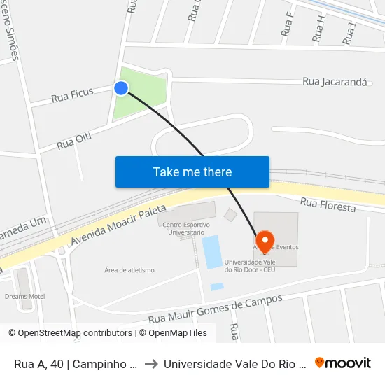 Rua A, 40 | Campinho Do Cardo to Universidade Vale Do Rio Doce - Ceu map