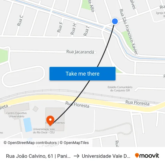 Rua João Calvino, 61 | Panificadora Pão Nosso to Universidade Vale Do Rio Doce - Ceu map