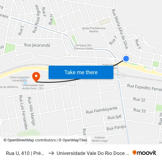 Rua U, 410 | Prédios to Universidade Vale Do Rio Doce - Ceu map