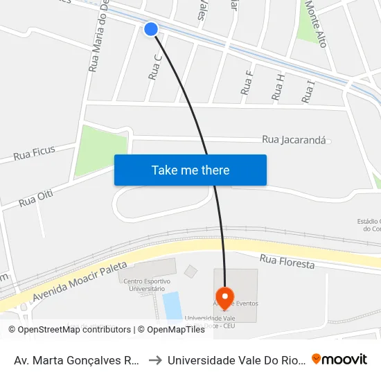 Av. Marta Gonçalves Reis, 46 | Bar to Universidade Vale Do Rio Doce - Ceu map