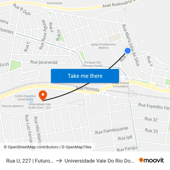 Rua U, 227 | Futuro Feliz to Universidade Vale Do Rio Doce - Ceu map