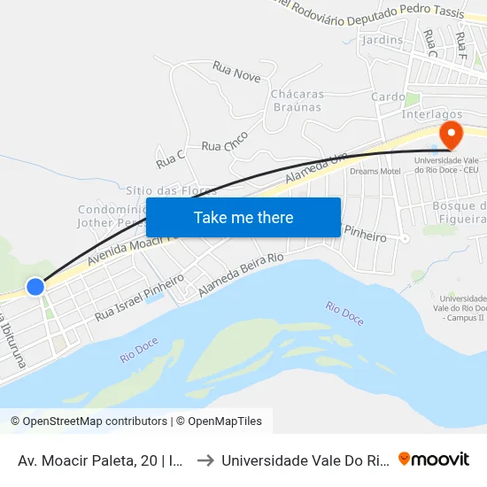Av. Moacir Paleta, 20 | Igreja Católica to Universidade Vale Do Rio Doce - Ceu map
