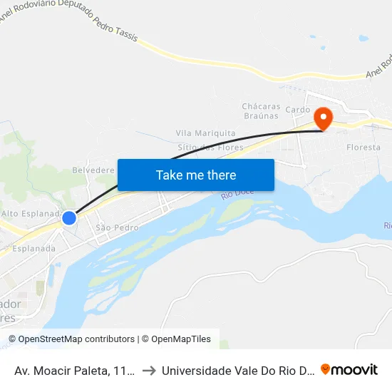 Av. Moacir Paleta, 1180 | Bnh to Universidade Vale Do Rio Doce - Ceu map