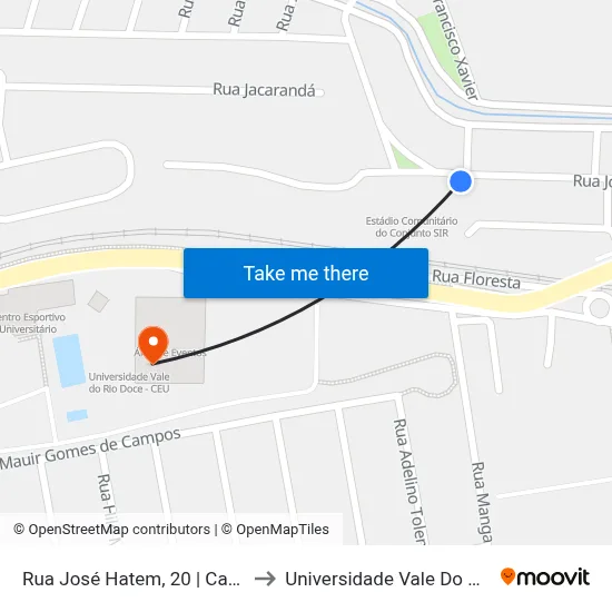Rua José Hatem, 20 | Campo Da Cohab to Universidade Vale Do Rio Doce - Ceu map
