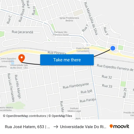 Rua José Hatem, 653 | Quadra Do B to Universidade Vale Do Rio Doce - Ceu map