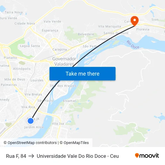 Rua F, 84 to Universidade Vale Do Rio Doce - Ceu map