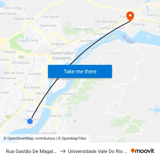 Rua Gastão De Magalhães, 400 to Universidade Vale Do Rio Doce - Ceu map