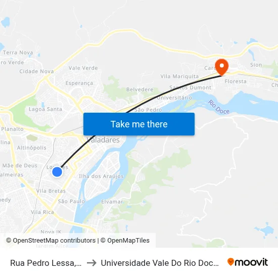 Rua Pedro Lessa, 725 to Universidade Vale Do Rio Doce - Ceu map