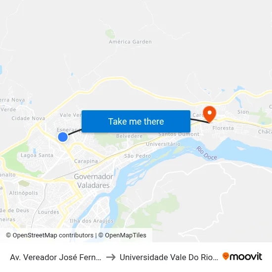 Av. Vereador José Fernandes, 695 to Universidade Vale Do Rio Doce - Ceu map