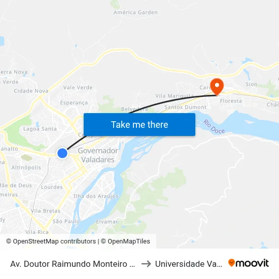 Av. Doutor Raimundo Monteiro Rezende, 330 | Faculdade Pitágoras to Universidade Vale Do Rio Doce - Ceu map