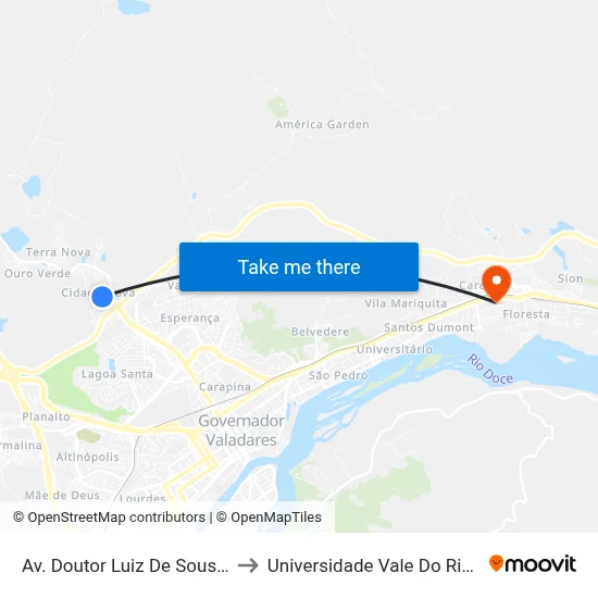 Av. Doutor Luiz De Sousa Lima, 195 to Universidade Vale Do Rio Doce - Ceu map