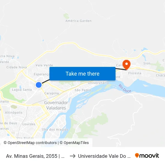 Av. Minas Gerais, 2055 | Pizzaria Mondial to Universidade Vale Do Rio Doce - Ceu map